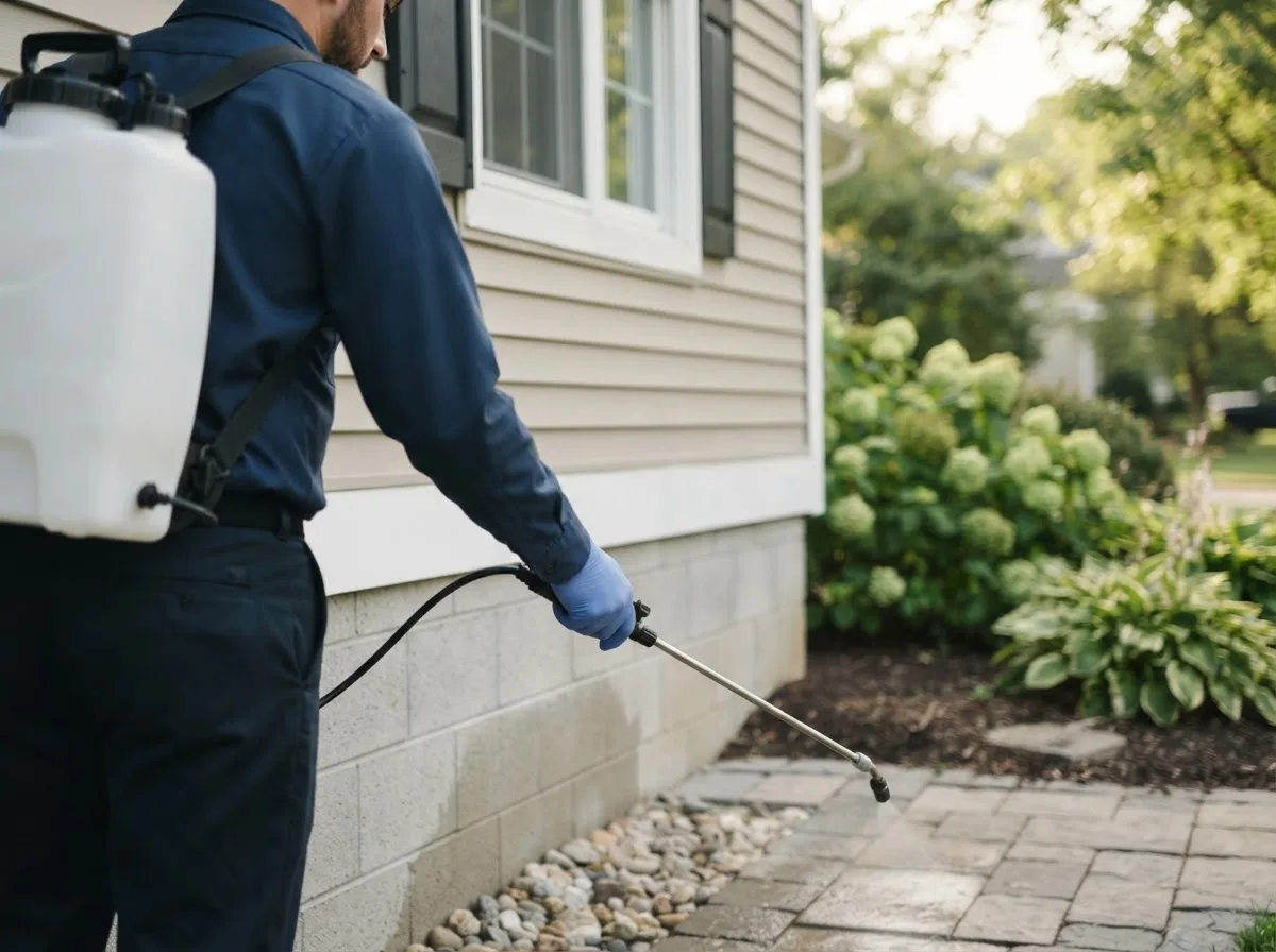 Pest control technician inspecting a home in Abell, MD